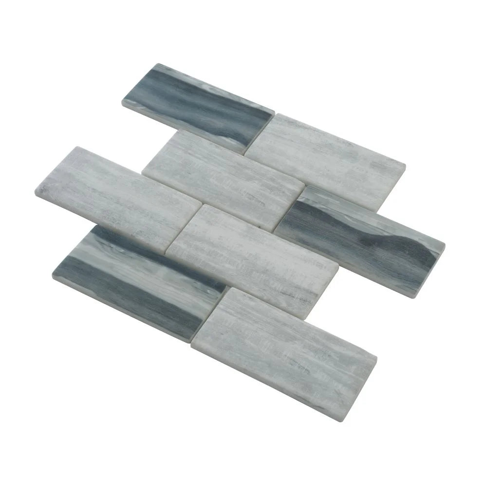 Recycled Glass Subway Mosaic Tile In Gray Wood Color | Tile Club