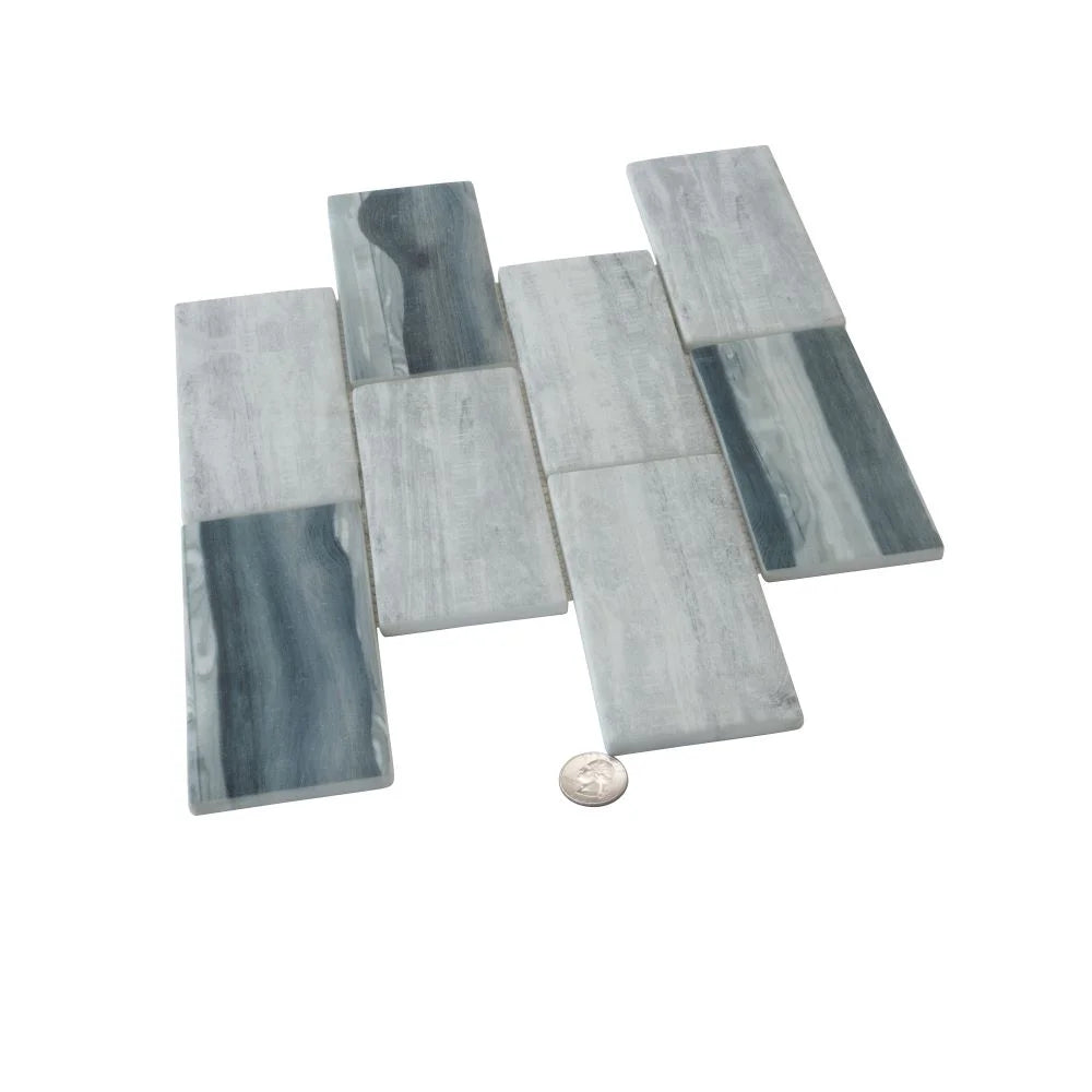 Recycled Glass Subway Mosaic Tile In Gray Wood Color | Tile Club