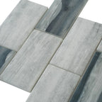 Recycled Glass Subway Mosaic Tile In Gray Wood Color | Tile Club