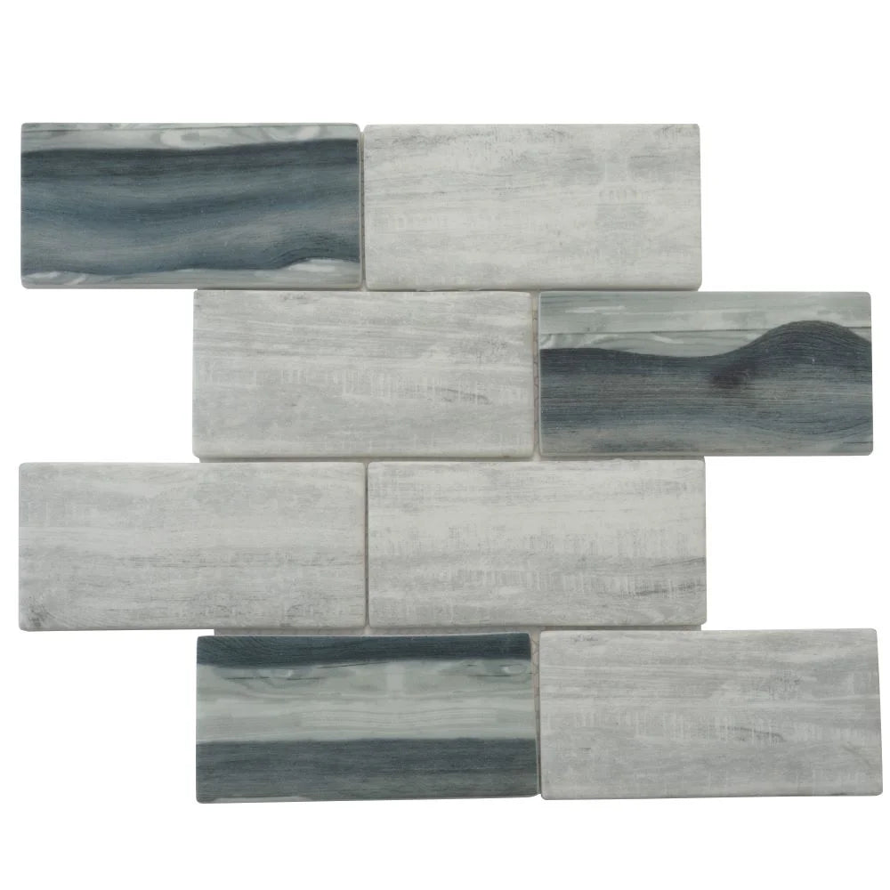 Recycled Glass Subway Mosaic Tile In Gray Wood Color | Tile Club