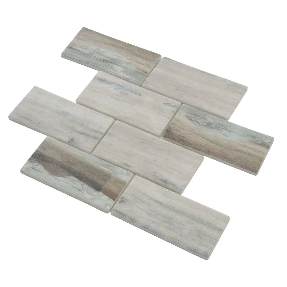 Recycled Glass Subway Mosaic Tile In Wood Color | Tile Club