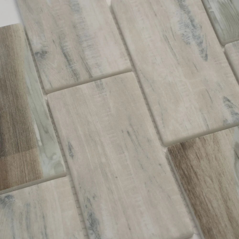 Recycled Glass Subway Mosaic Tile In Wood Color | Tile Club