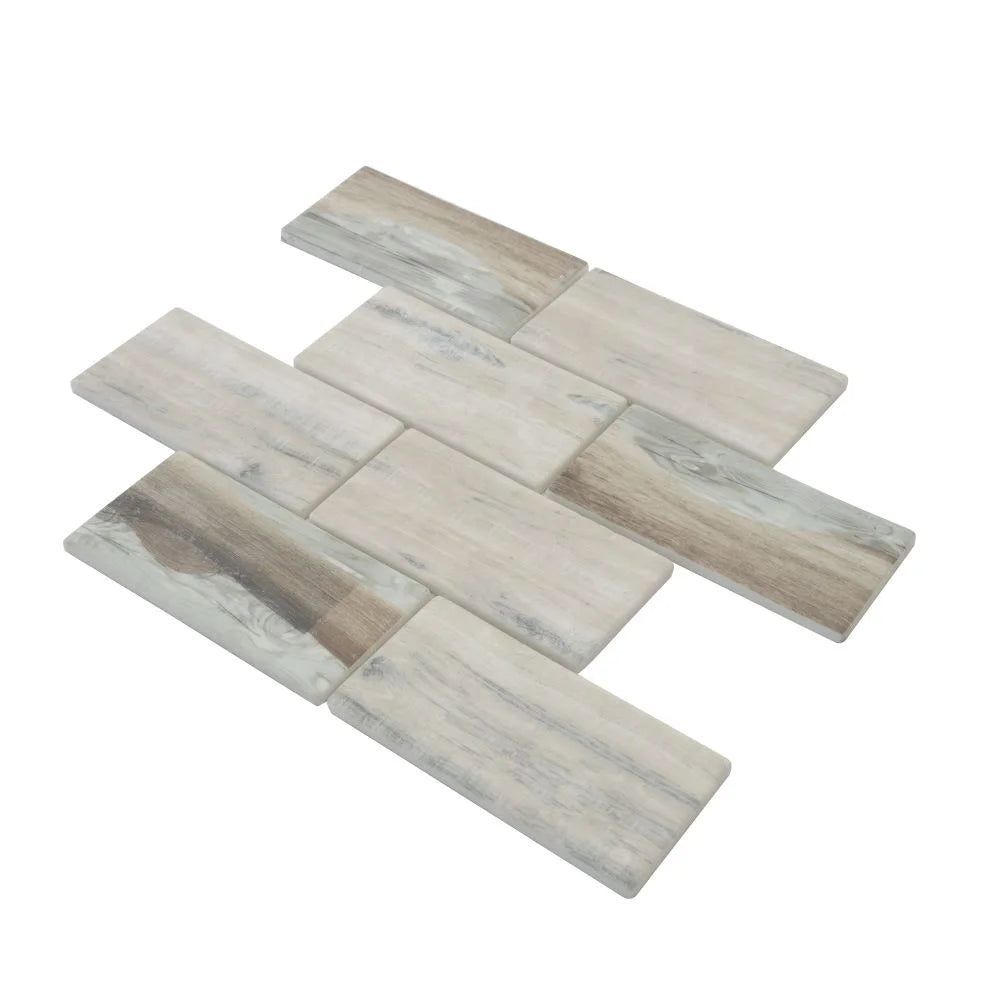 Recycled Glass Subway Mosaic Tile In Wood Color | Tile Club