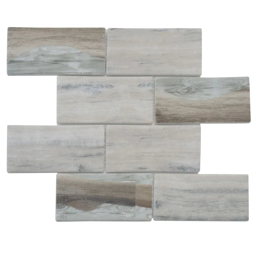 Recycled Glass Subway Mosaic Tile In Wood Color | Tile Club