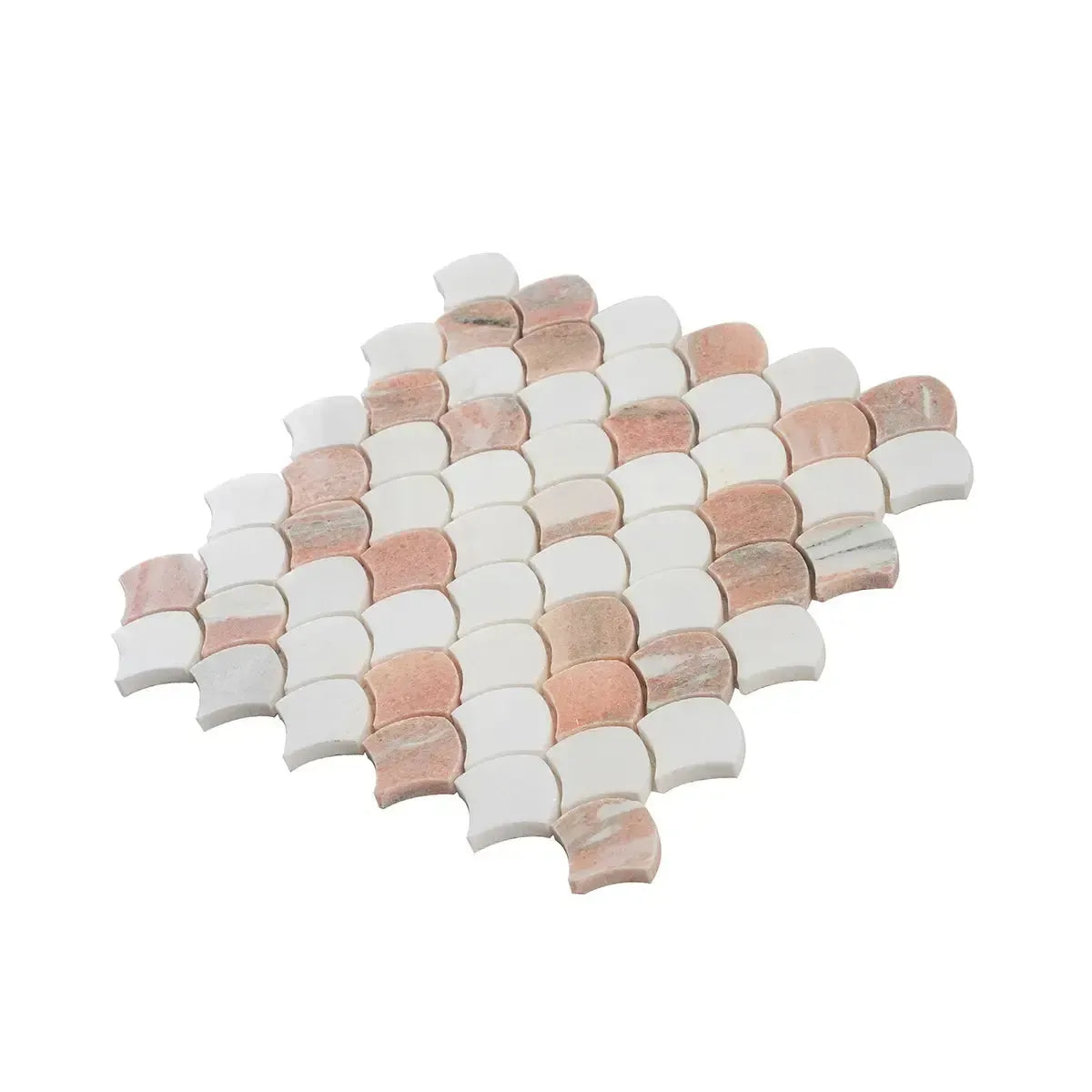 Norwegian Rose and Thassos Mini Scale Marble Mosaic Tile | Tile Club