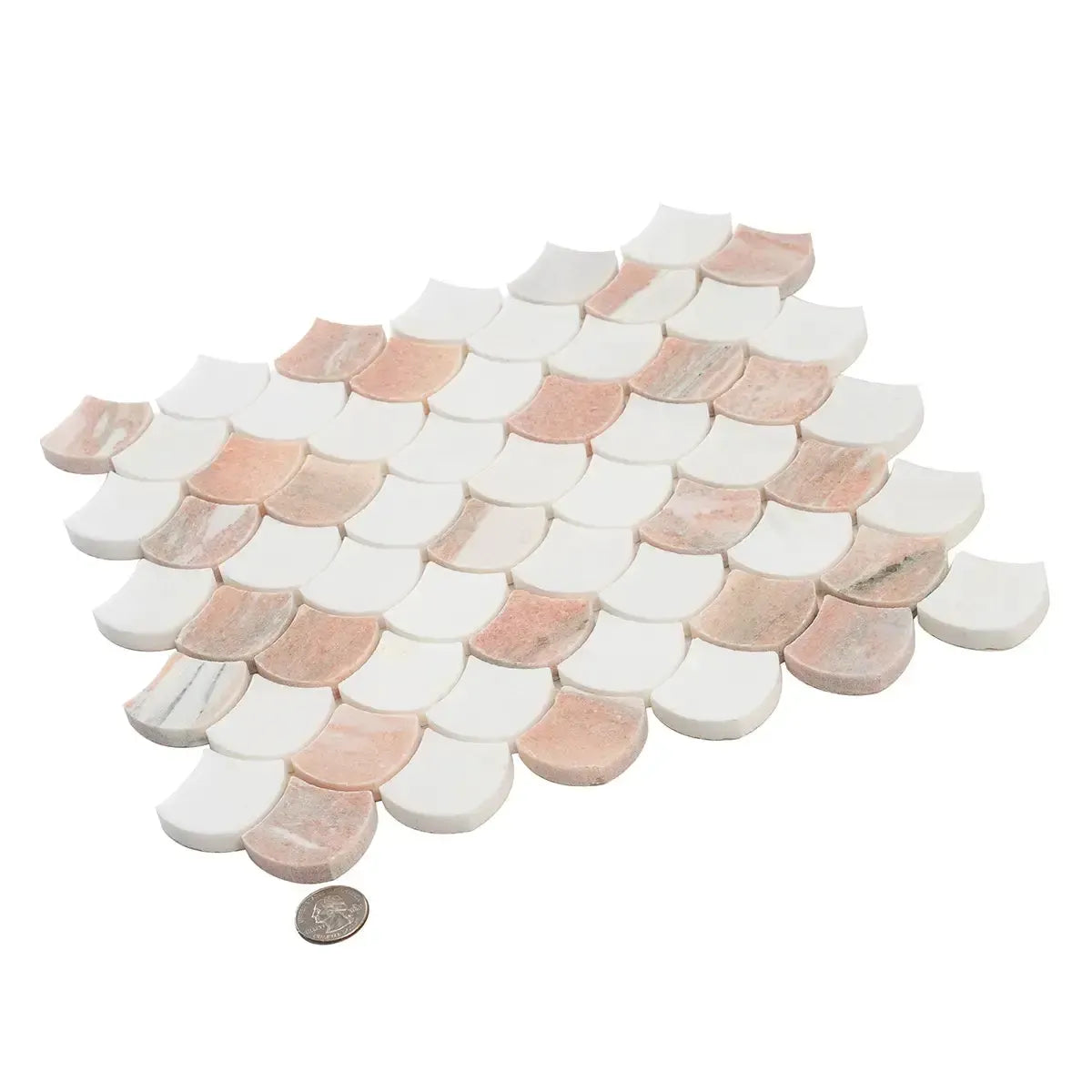 Norwegian Rose and Thassos Mini Scale Marble Mosaic Tile | Tile Club