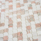 Norwegian Rose and Thassos Mini Scale Marble Mosaic Tile | Tile Club