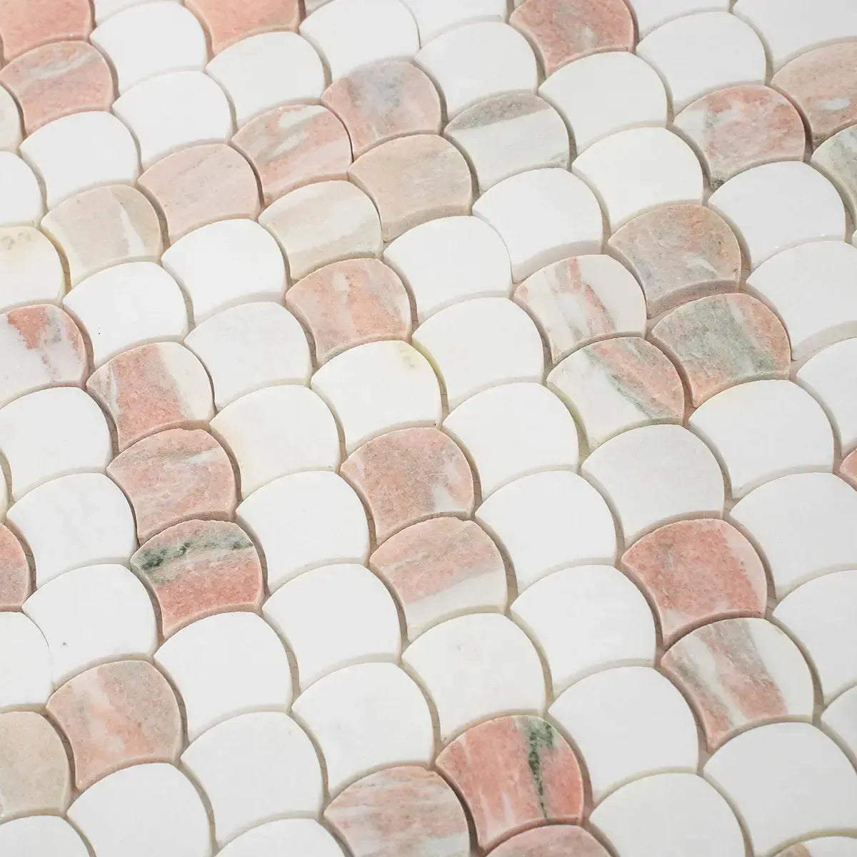 Norwegian Rose and Thassos Mini Scale Marble Mosaic Tile | Tile Club