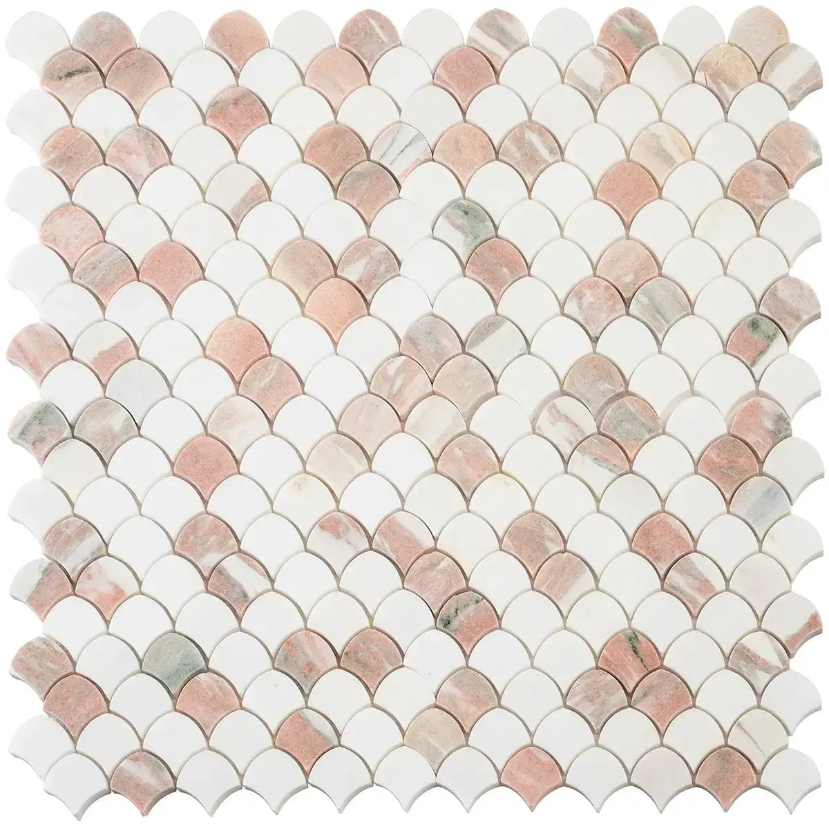 Norwegian Rose and Thassos Mini Scale Marble Mosaic Tile | Tile Club