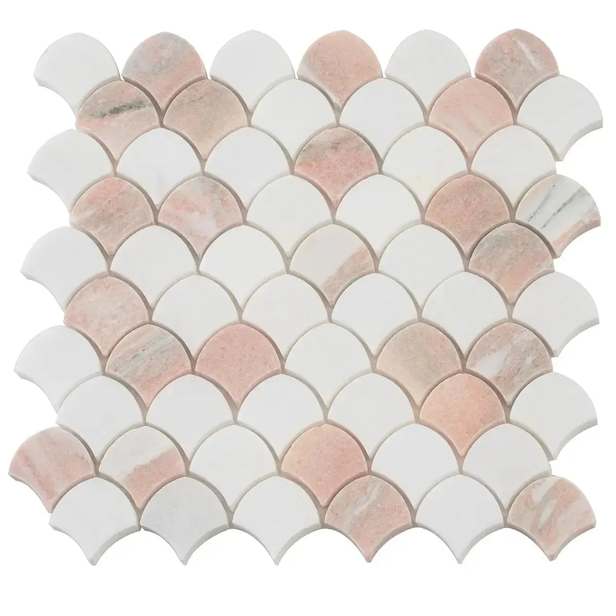 Norwegian Rose and Thassos Mini Scale Marble Mosaic Tile | Tile Club
