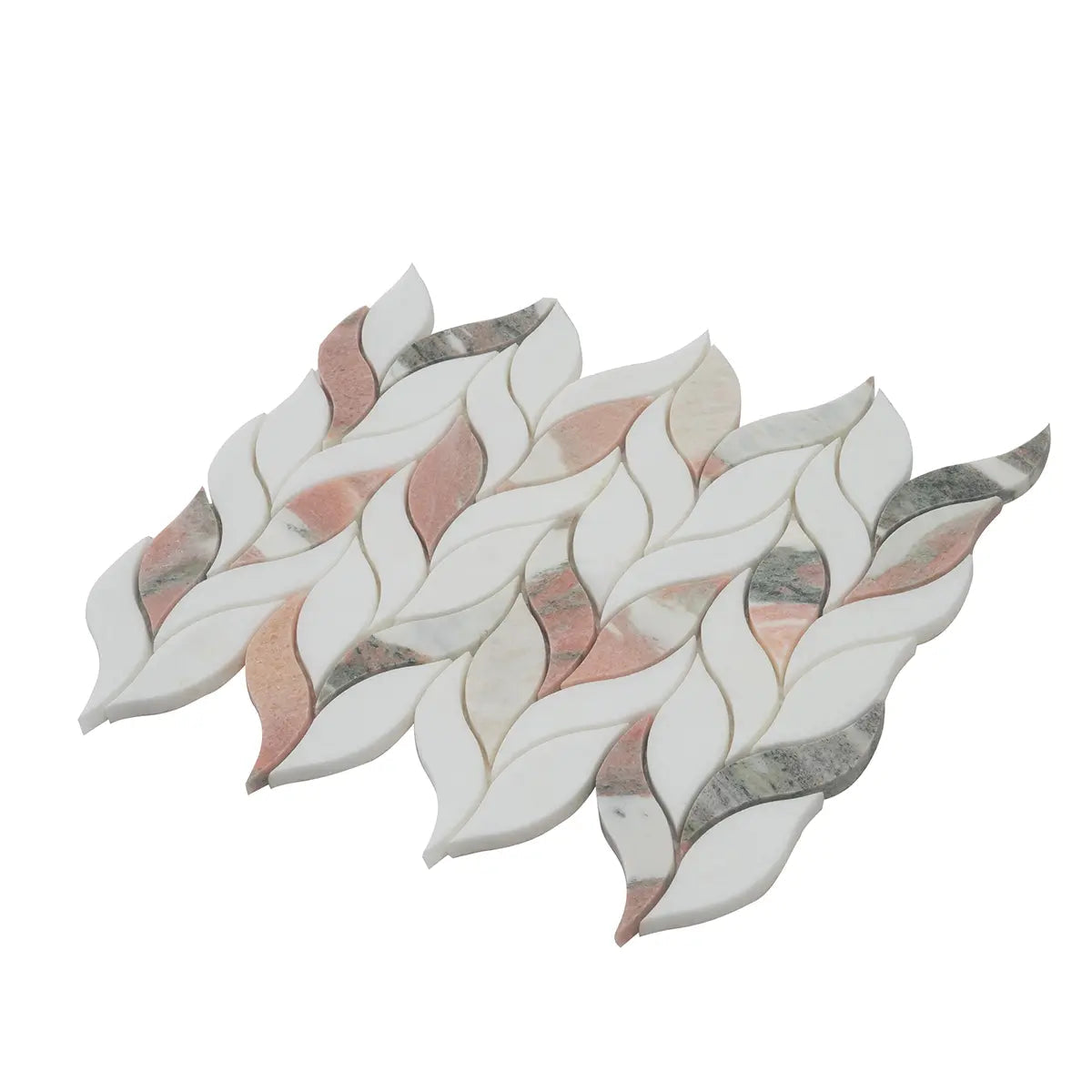 Norwegian Rose Pink and White Leaf Marble Mosaic Tile | Tile Club