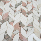 Norwegian Rose Pink and White Leaf Marble Mosaic Tile | Tile Club
