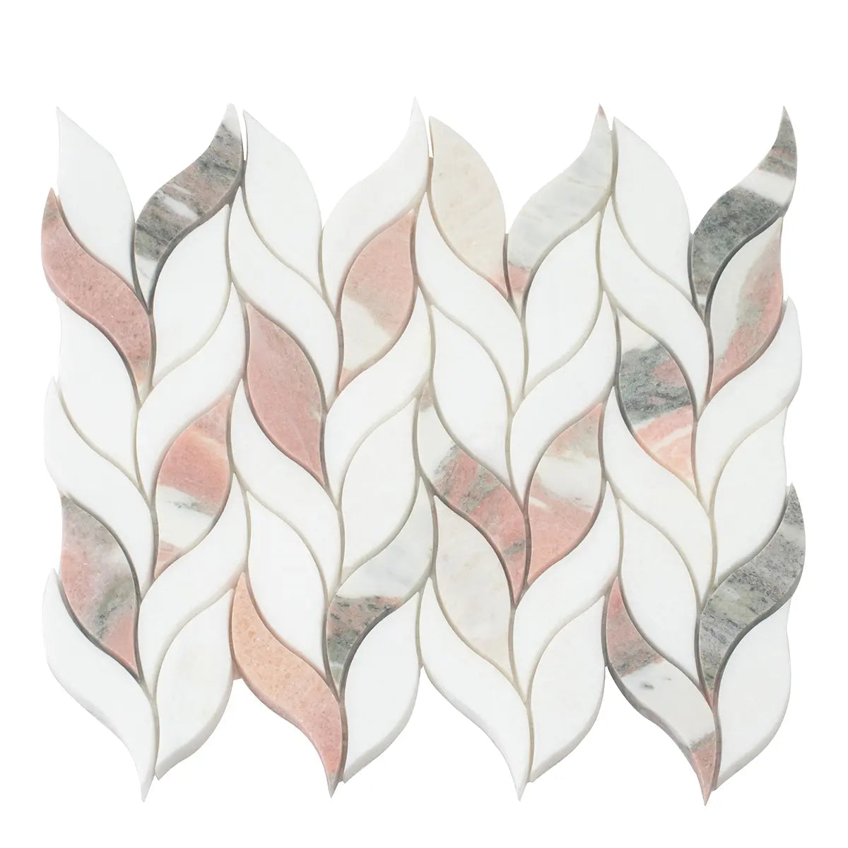 Norwegian Rose Pink and White Leaf Marble Mosaic Tile | Tile Club