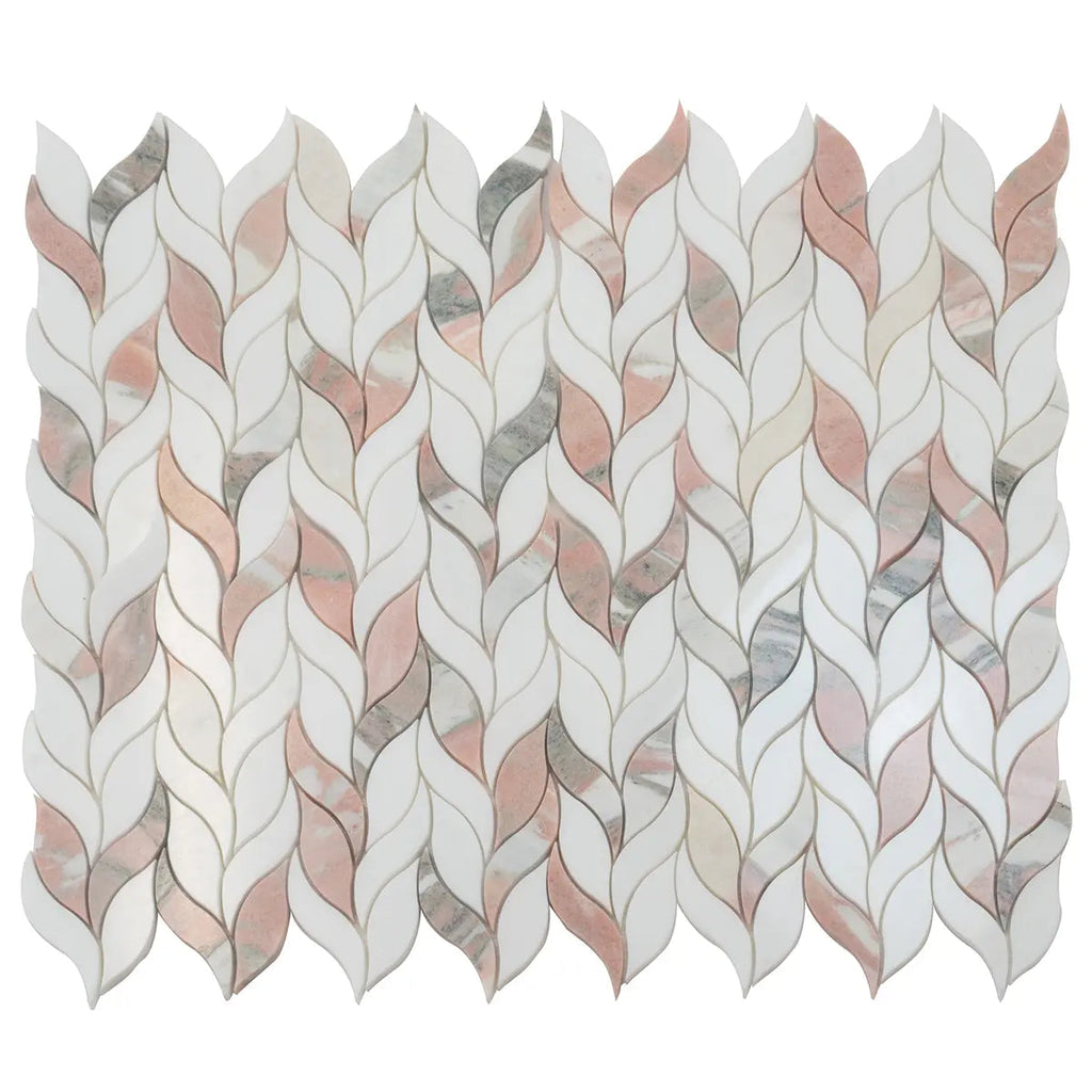 Norwegian Rose Pink and White Leaf Marble Mosaic Tile | Tile Club