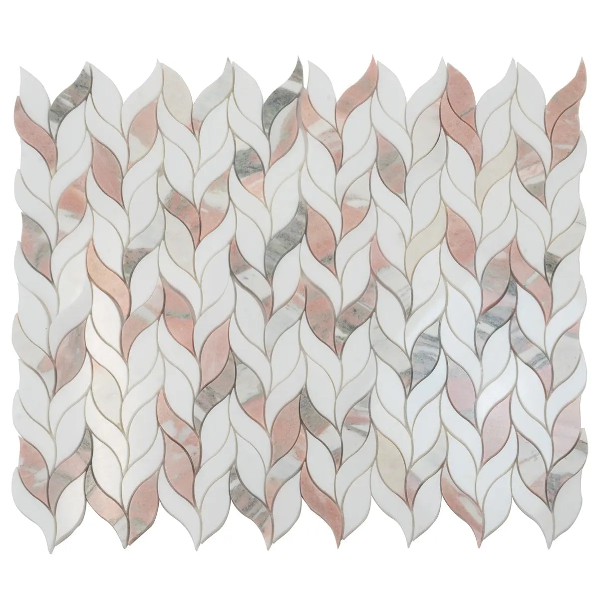 Norwegian Rose Pink and White Leaf Marble Mosaic Tile | Tile Club