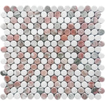 Norwegian Rose and Thassos Marble Penny Round Tile | Tile Club