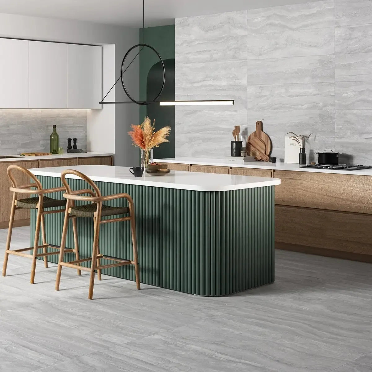 Novato Grigio 24x48 Travertine Porcelain Tile Modern Kitchen