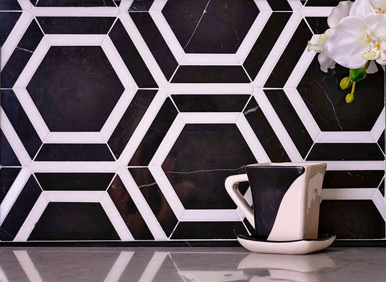 black and white hexagon tile