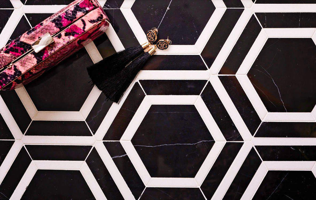 black and white hexagon tile