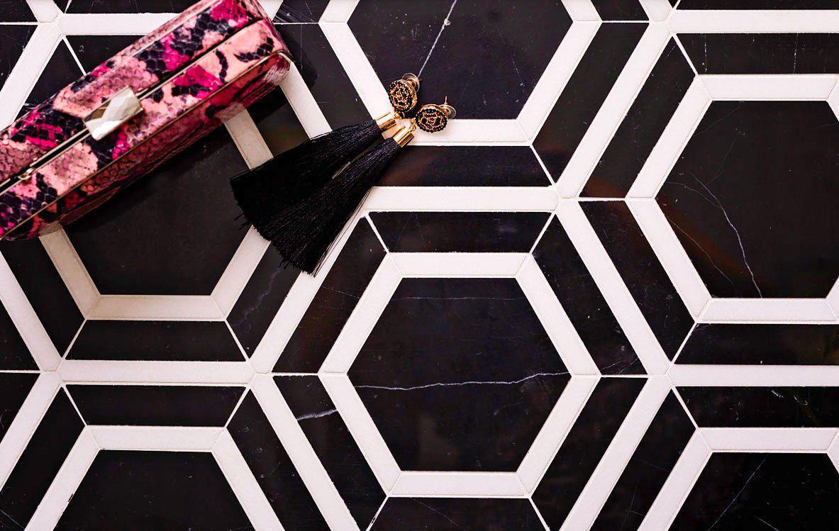 black and white hexagon tile