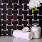 Nero Marquina Basket Weave With White Dot Marble Mosaic Tile