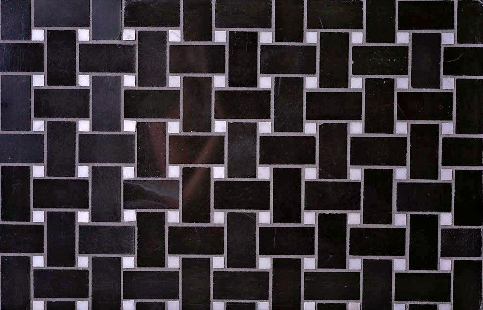 Nero Marquina Basket Weave With White Dot Marble Mosaic Tile