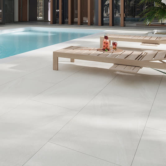 Newport White Concrete Look Porcelain Tile 24x48 Outdoor Pool Patio