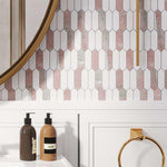 White and Pink Marble Picket Tile Backsplash