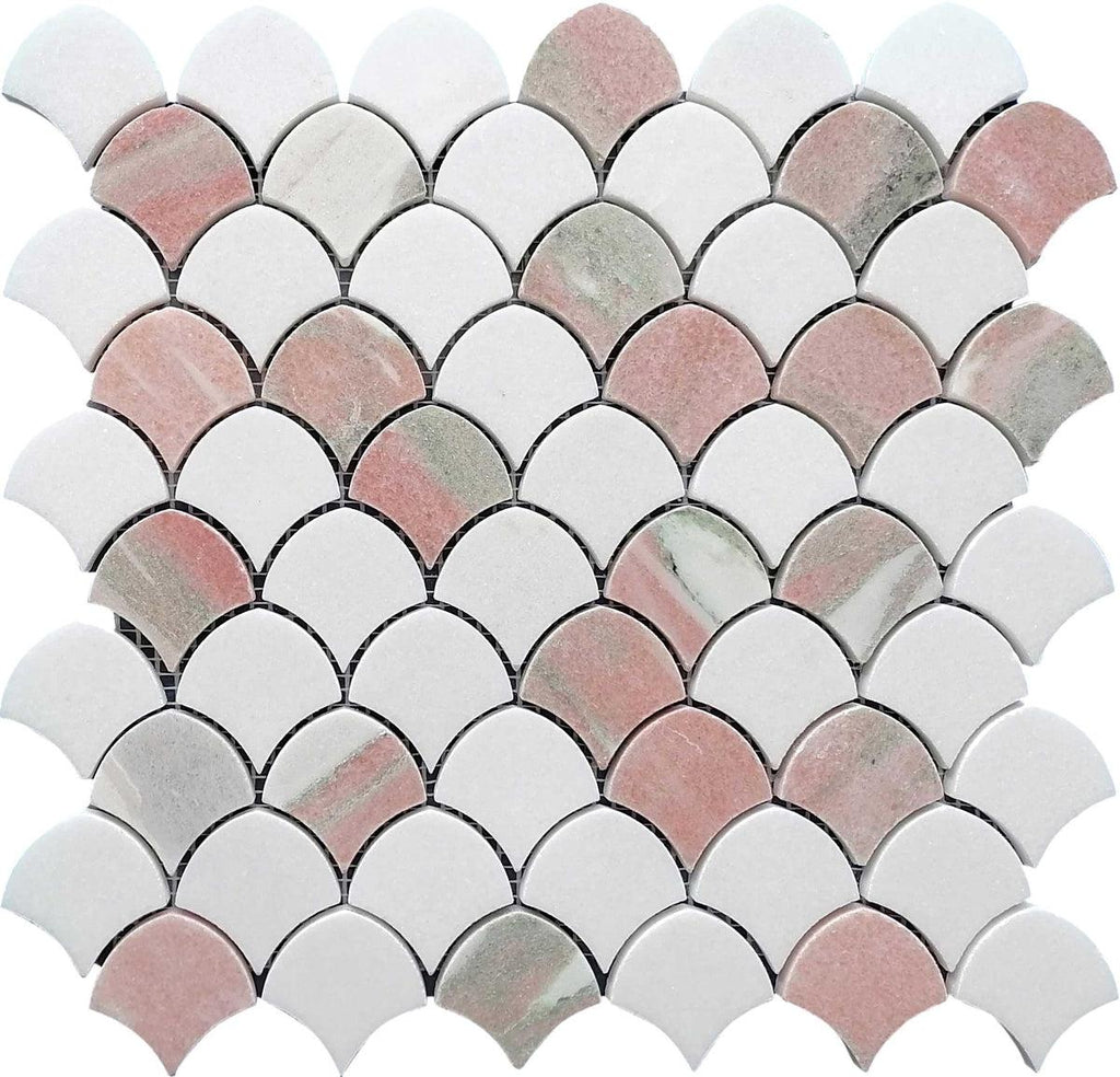 Norwegian Rose and Thassos Mini Scale Marble Mosaic Tile Sample