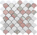 Norwegian Rose and Thassos Mini Scale Marble Mosaic Tile Sample