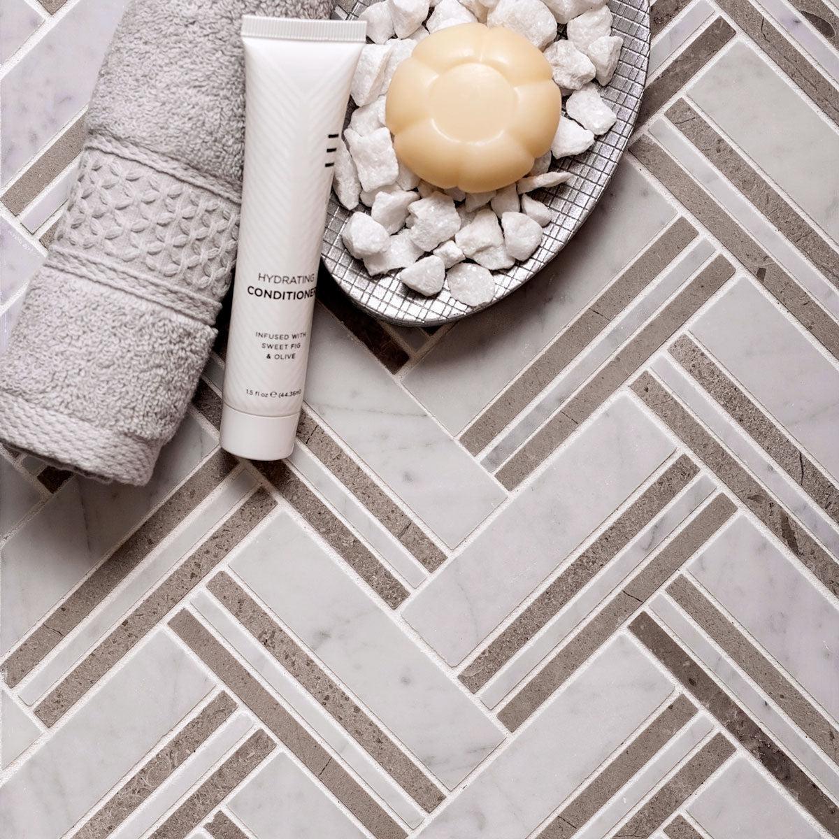 Nova Herringbone Beige Marble Tile