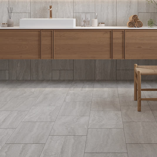 Novato Grigio 12x24 Travertine Porcelain Tile | Tile Club