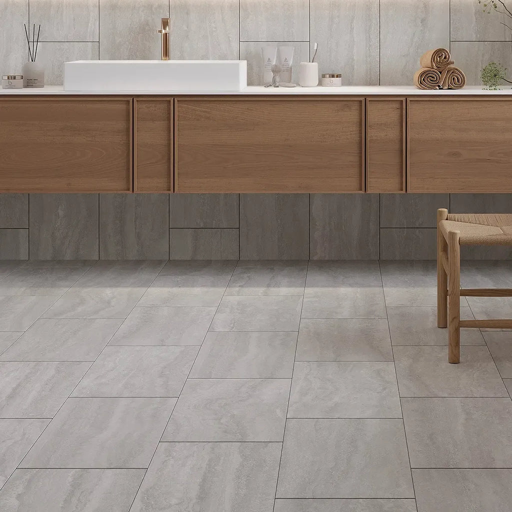 Novato Grigio 12x24 Travertine Porcelain Tile | Tile Club