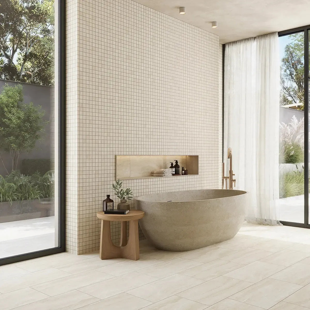 Novato Sabbia Porcelain Travertine Tile Mosaic 12x12 | Tile Club
