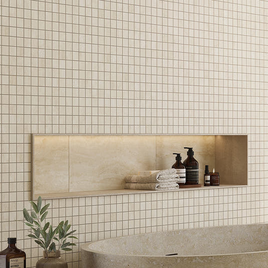 Novato Sabbia Porcelain Travertine Tile Mosaic 12x12 | Tile Club