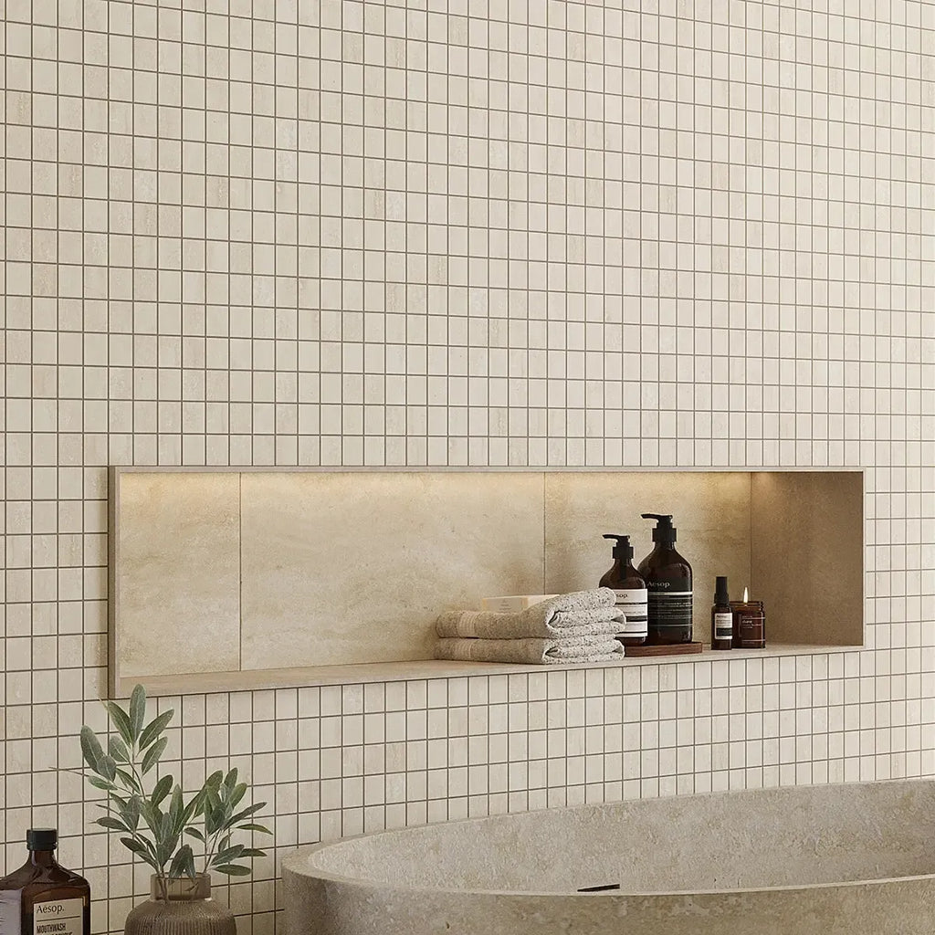 Novato Sabbia Porcelain Travertine Tile Mosaic 12x12 | Tile Club