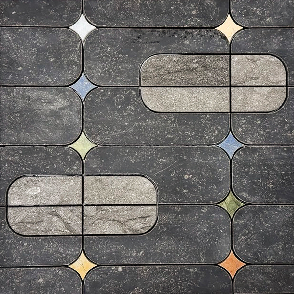 Futuristic Black and Multicolor Stars Marble Mosaic Tile