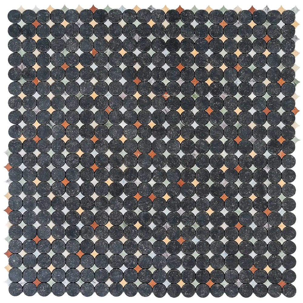 Black and White Starry Night Penny Round Marble Mosaic Tile | Tile Club