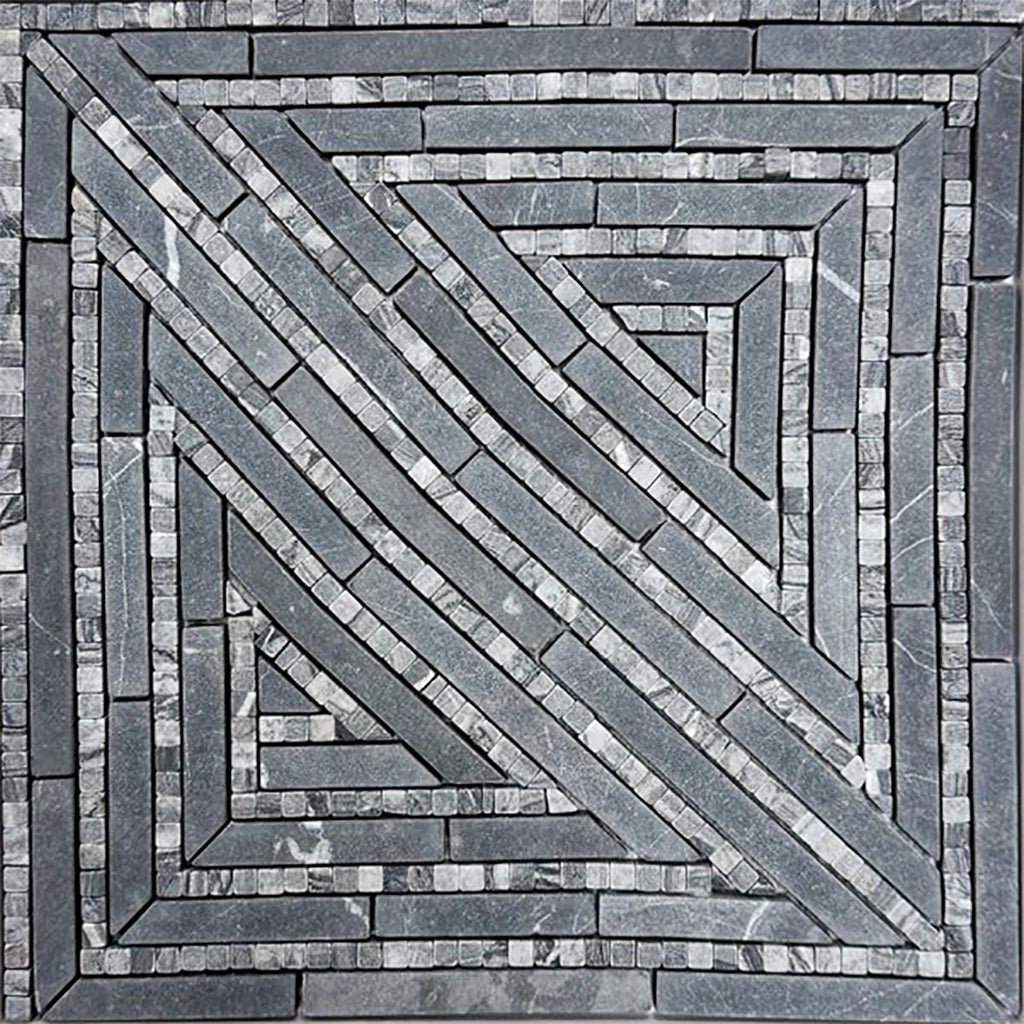 Black Geometric Stripes Marble Mosaic Tile | Tile Club