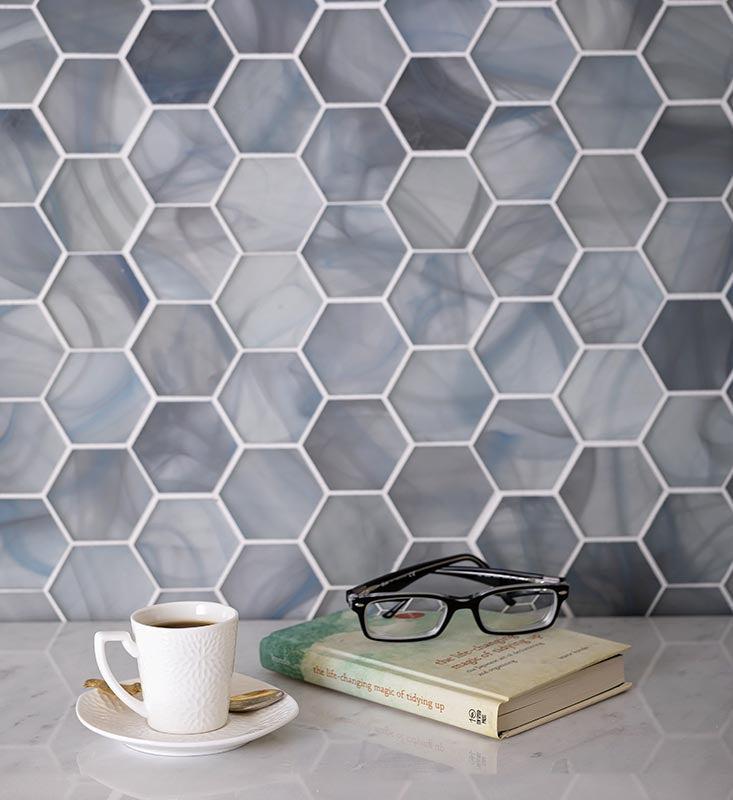 Modern Hexagon Blue Glass Mosaic Tile