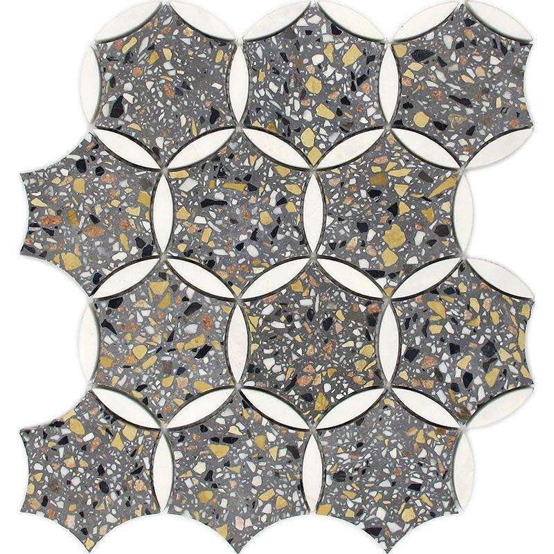 Gray and White Terrazzo Fleur Mosaic Tile