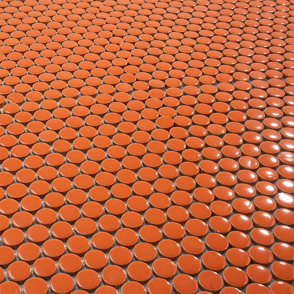 Orange Buttons Porcelain Penny Round Tile | Tile Club