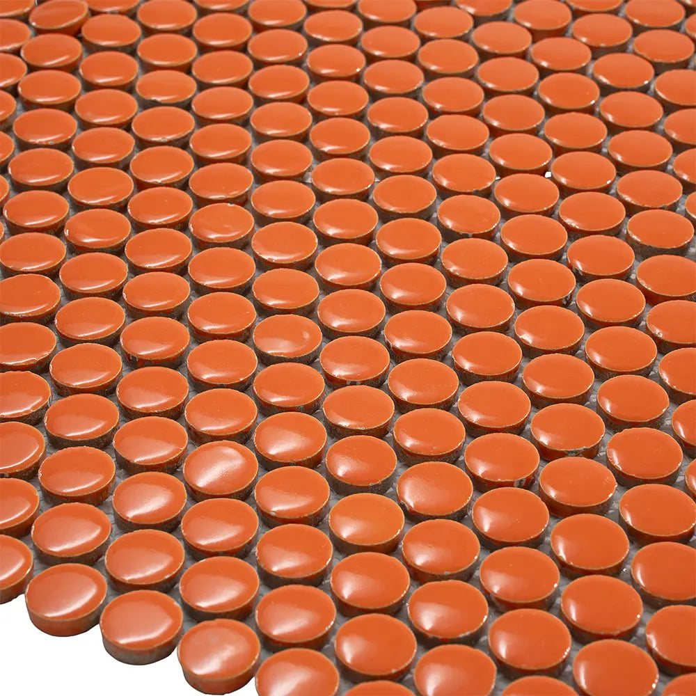 Orange Buttons Porcelain Penny Round Tile | Tile Club