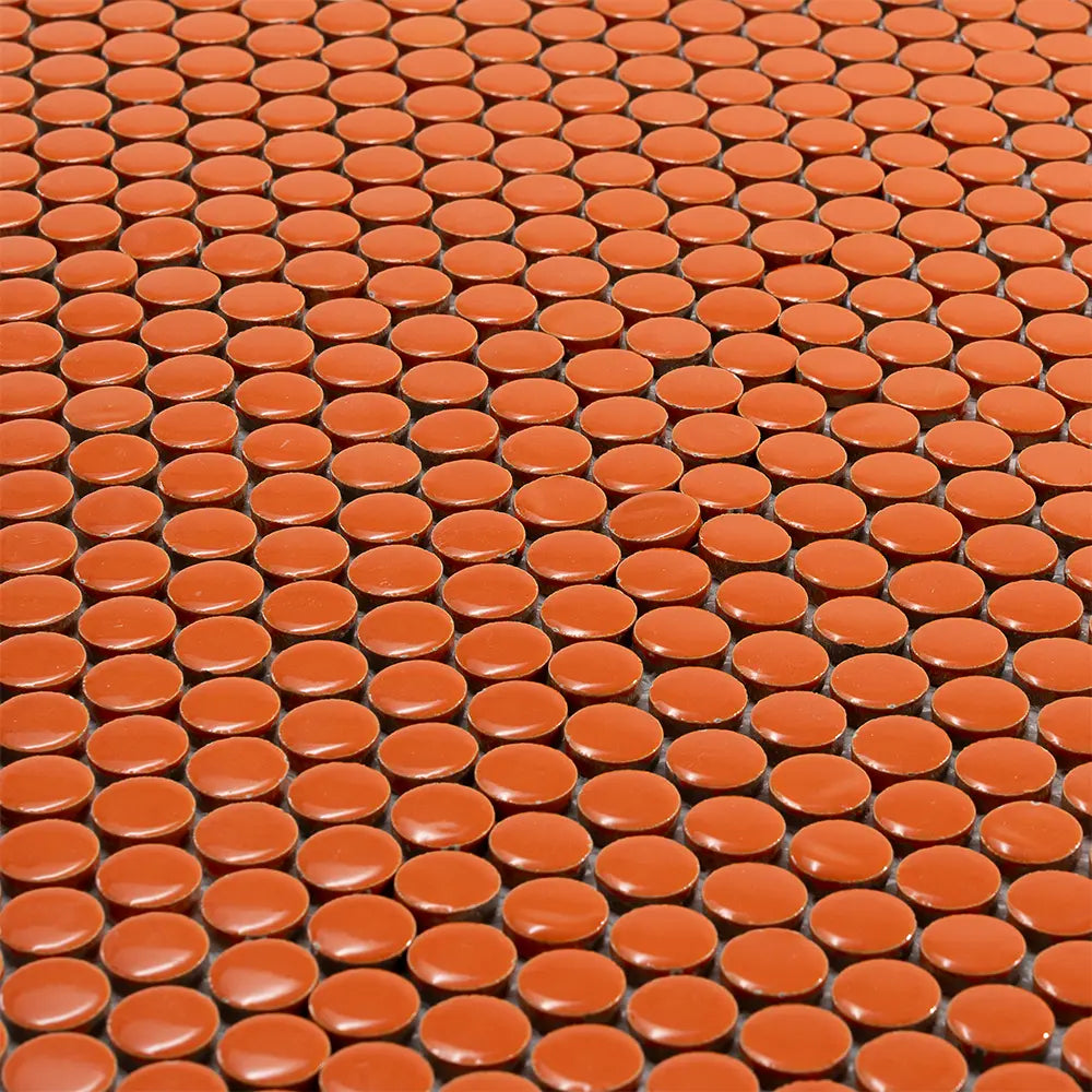 Orange Buttons Porcelain Penny Round Tile | Tile Club