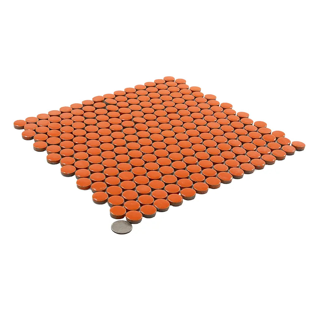 Orange Buttons Porcelain Penny Round Tile | Tile Club
