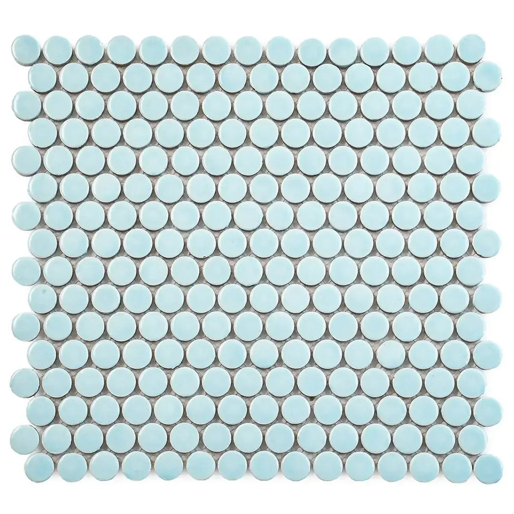 Light Blue Buttons Porcelain Penny Round Tile | Tile Club