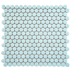 Light Blue Buttons Porcelain Penny Round Tile | Tile Club