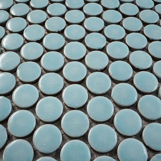 Light Blue Buttons Porcelain Penny Round Tile | Tile Club