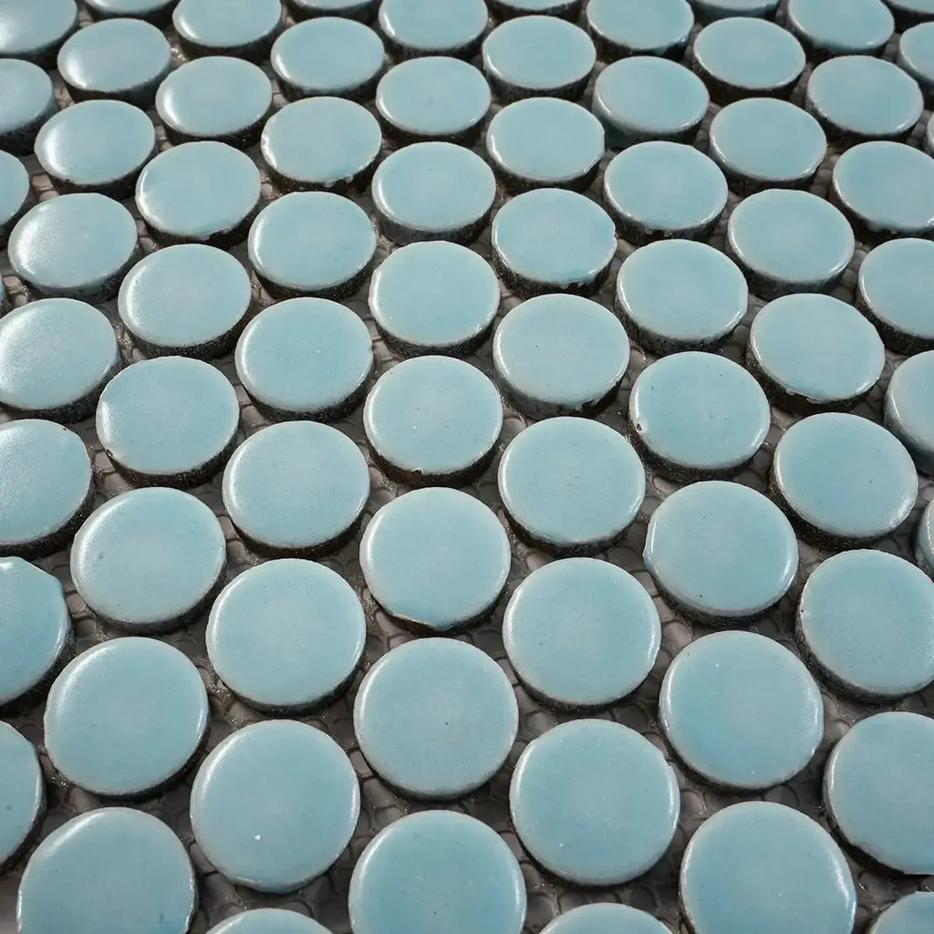 Light Blue Buttons Porcelain Penny Round Tile | Tile Club