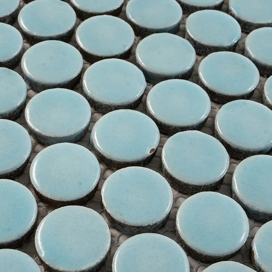 Light Blue Buttons Porcelain Penny Round Tile | Tile Club